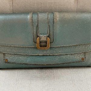 Jimmy Choo Women Wallet Cardholder Blue Leather Wristlet Clutch Purse Made Italy